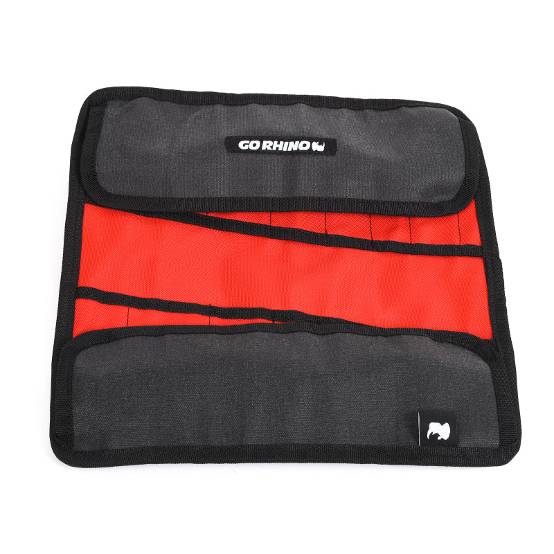 Load image into Gallery viewer, Go Rhino XVenture Gear Tool Wrench Roll - Small (3.5x3.5in. Closed) 12oz Waxed Canvas - Black