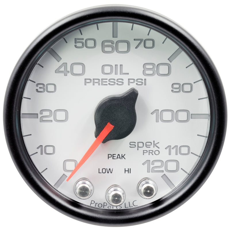 Load image into Gallery viewer, Autometer Spek-Pro Gauge Oil Press 2 1/16in 120psi Stepper Motor W/Peak & Warn Wht/Blk