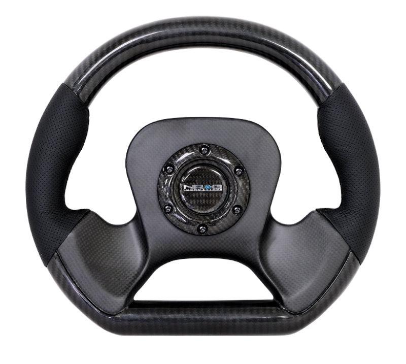 Load image into Gallery viewer, NRG Carbon Fiber Steering Wheel (320mm) CF Center Plate & Two-Tone Carbon w/Leather Trim Handles