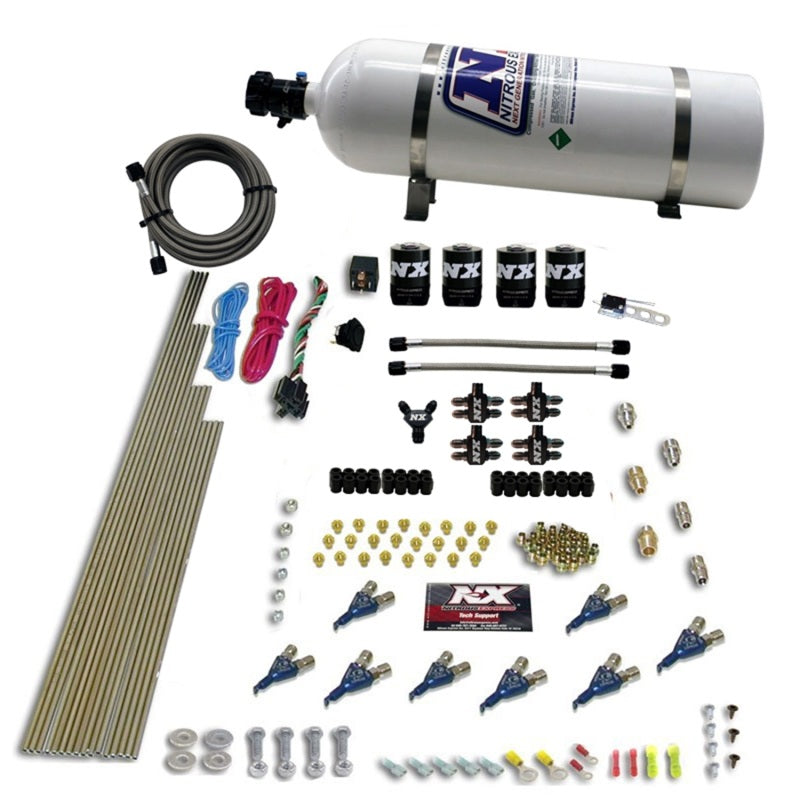 Load image into Gallery viewer, Nitrous Express 8 Cyl Piranha Direct Port 4 Solenoids Nitrous Kit (200-500HP EFI Jets) w/15lb Bottle