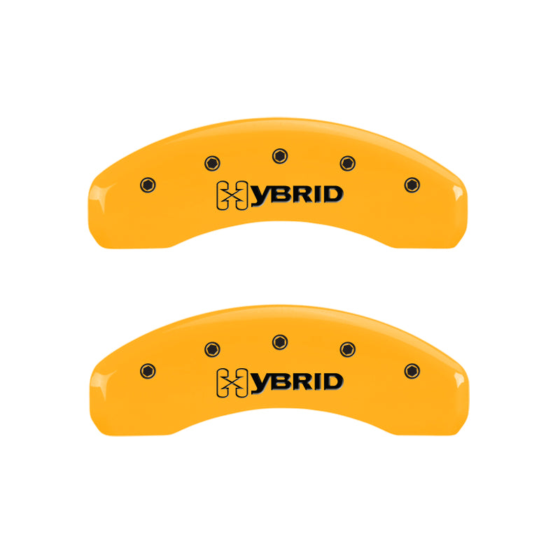 Load image into Gallery viewer, MGP 4 Caliper Covers Engraved F & R GM Style Yellow Finish Black Char 2005 Chevy Silverado 1500