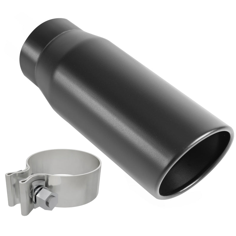 Load image into Gallery viewer, MagnaFlow Tip Black Coated w/ Clamp Single Wall Round Outlet 4in Diameter 3in Inlet 12in Length