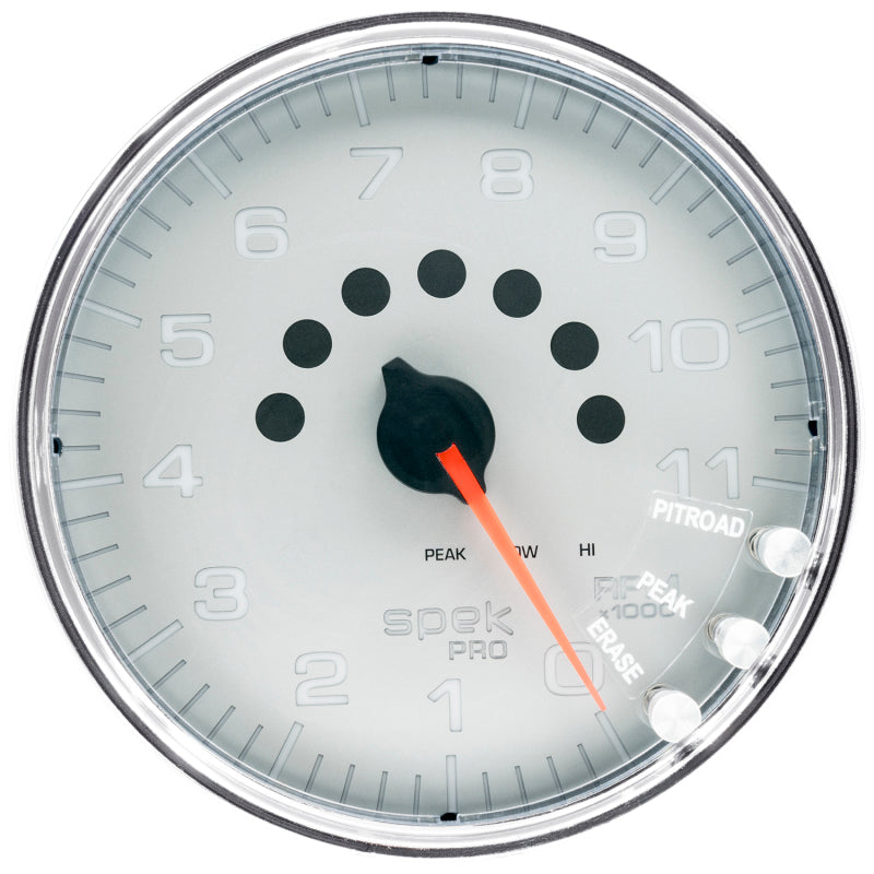 Load image into Gallery viewer, Autometer Spek-Pro Gauge Tachometer 5in 11K Rpm W/Shift Light & Peak Mem Silver/Chrome
