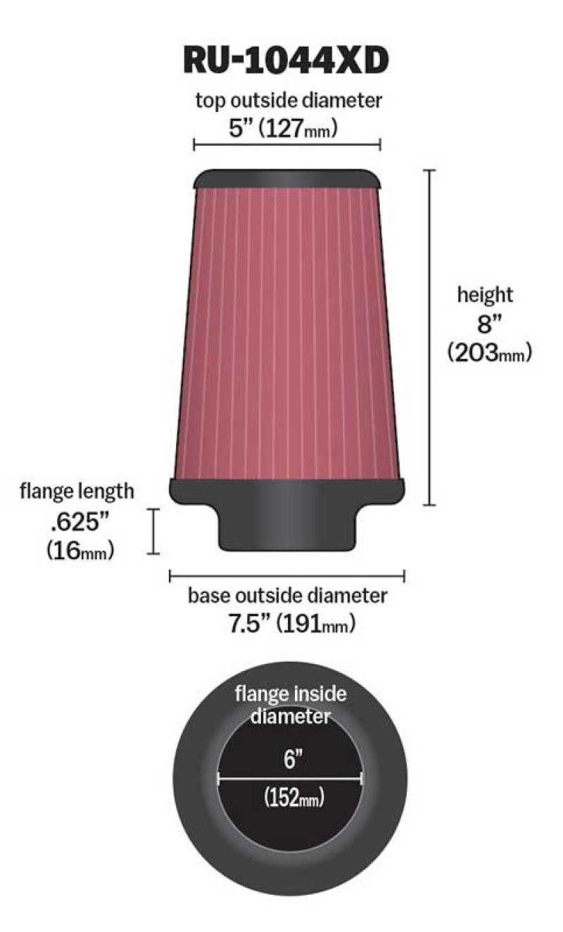 Load image into Gallery viewer, K&N Universal Clamp-On Air Filter 6in FLG / 7-1/2in B / 5in T / 8in H