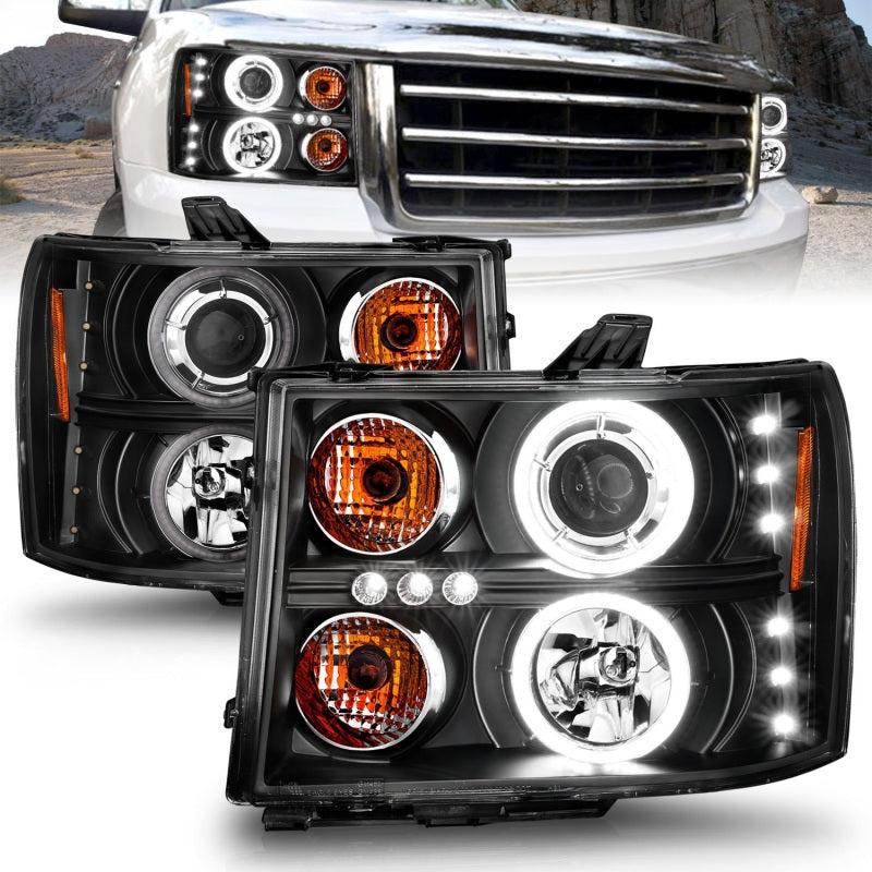Load image into Gallery viewer, ANZO 2007-2013 GMC Sierra 1500 Projector Headlights w/ Halo Black