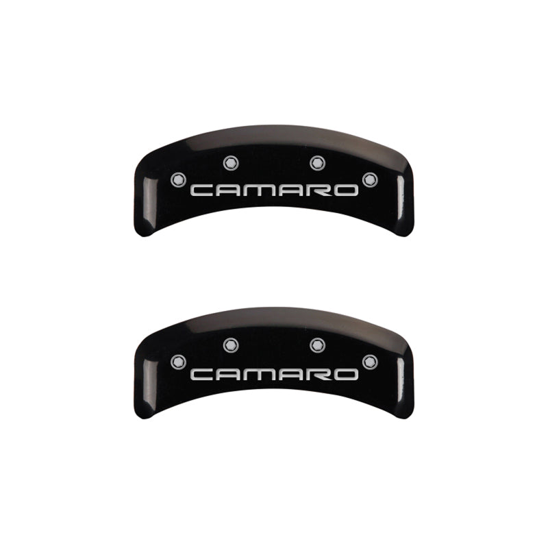 Load image into Gallery viewer, MGP 4 Caliper Covers Engraved Front & Rear Gen 4/Camaro Black finish silver ch