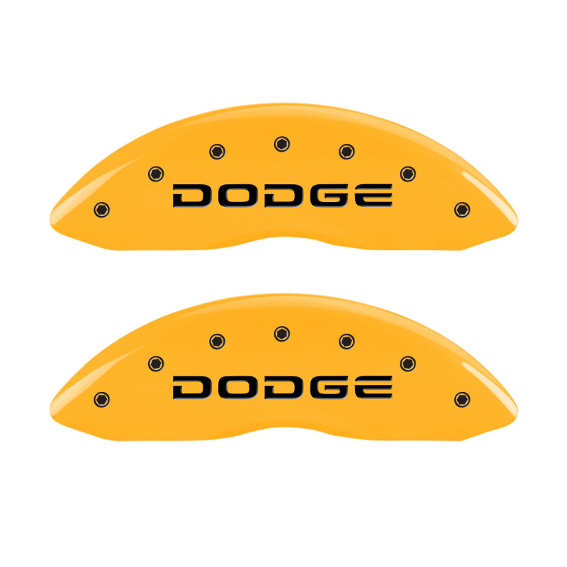 Load image into Gallery viewer, MGP 4 Caliper Covers Engraved F & R Broken D/Dodge Yellow Finish Black Char 2006 Dodge Durango