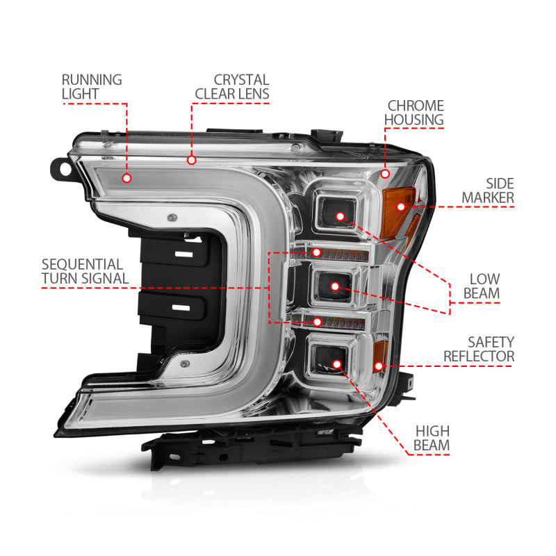 Load image into Gallery viewer, ANZO 18-20 Ford F-150 Full Led Projector Light Bar Style Headlights - Chrome Amber