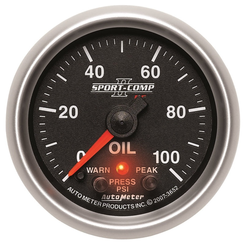 Load image into Gallery viewer, Autometer Sport-Comp II 52.4mm 0-100 PSI Oil Pressure Peak & Warn w/ Electronic Control Gauge