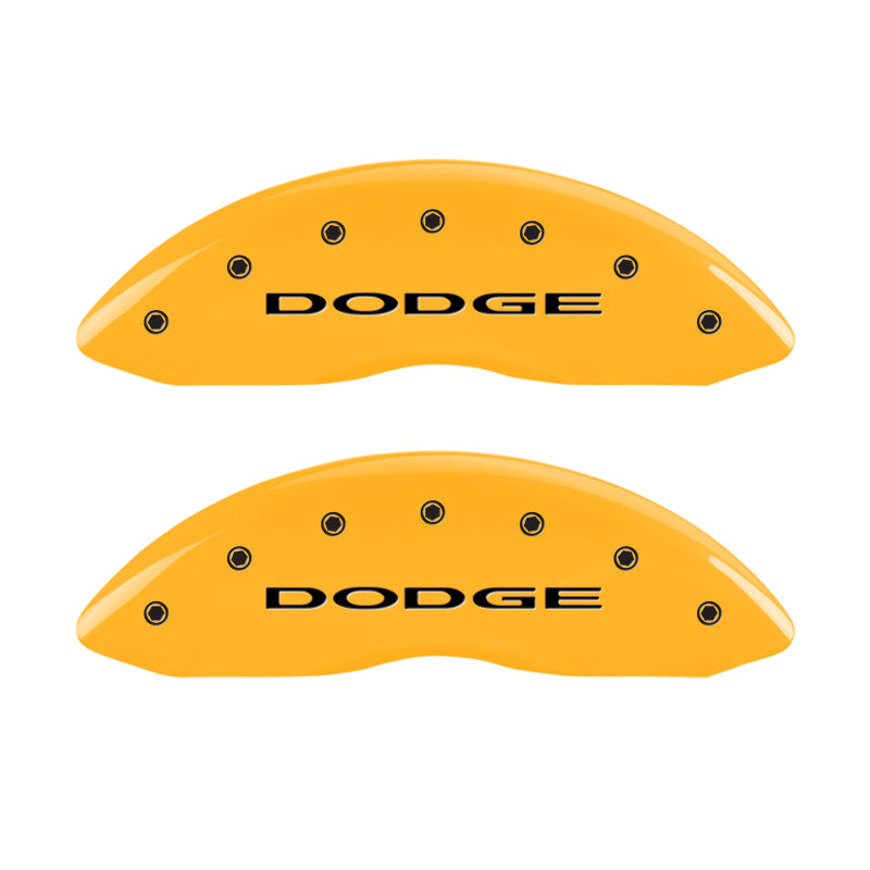 Load image into Gallery viewer, MGP 4 Caliper Covers Engraved Front & Rear With out stripes/Dodge Yellow finish black ch