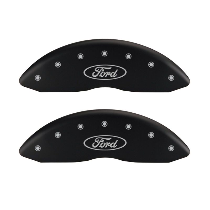 Load image into Gallery viewer, MGP 4 Caliper Covers Engraved Front & Rear Oval logo/Ford Red finish silver ch