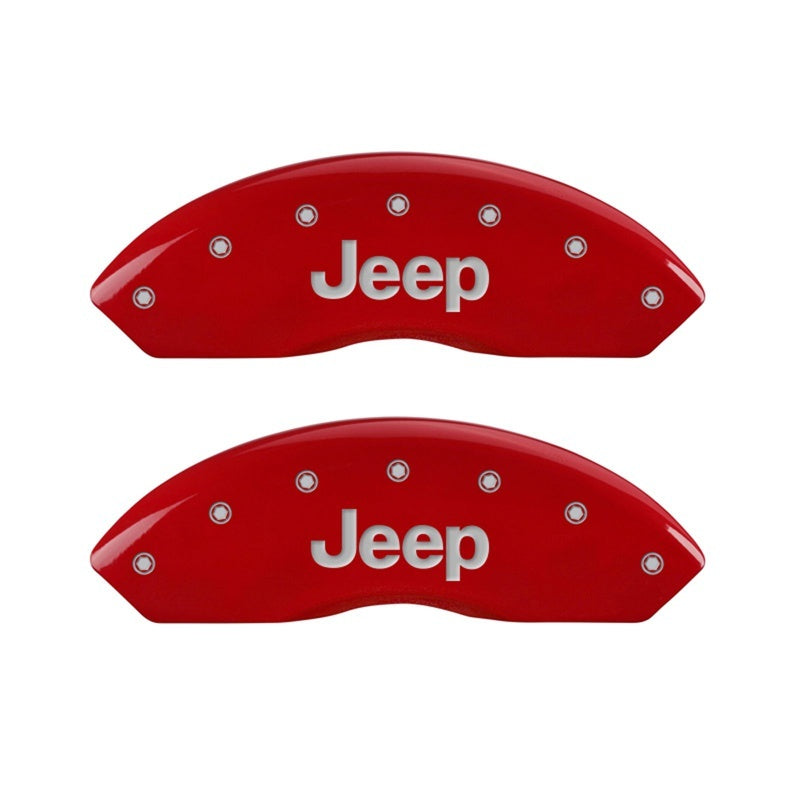 Load image into Gallery viewer, MGP Front set 2 Caliper Covers Engraved Front JEEP Red finish silver ch