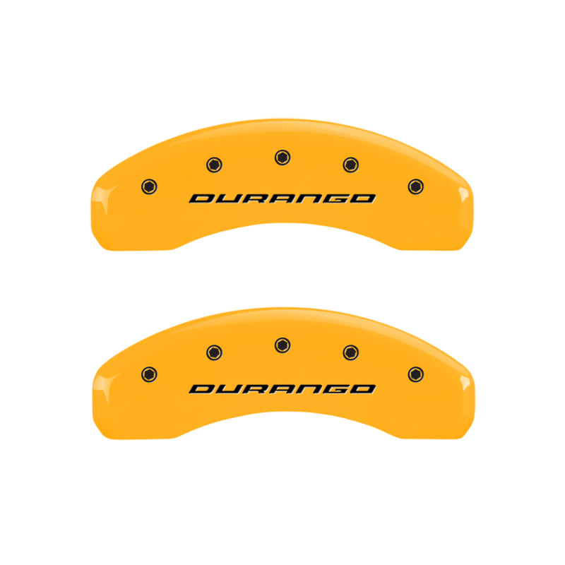 Load image into Gallery viewer, MGP 4 Caliper Covers Engraved Front & Rear Durango Yellow Finish Black Char 2007 Dodge Durango