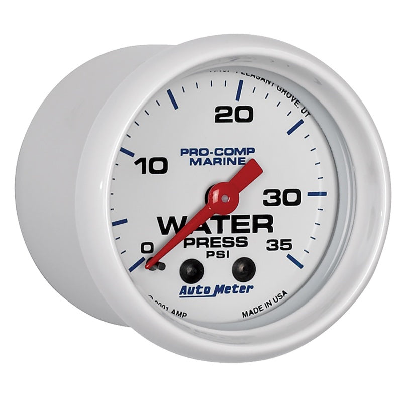 Load image into Gallery viewer, Autometer Marine White 2-1/16in 35 PSI Mechanical Water Pressure Gauge