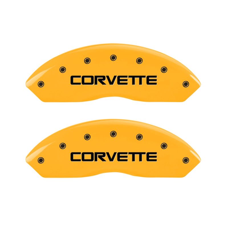 Load image into Gallery viewer, MGP 4 Caliper Covers Engraved F & R C4/Corvette Yellow Finish Black Char 1988 Chevrolet Corvette