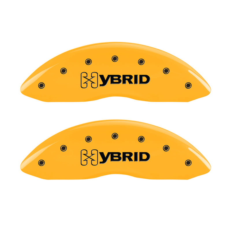Load image into Gallery viewer, MGP 4 Caliper Covers Engraved F & R GM Style Yellow Finish Black Char 2005 Chevy Silverado 1500