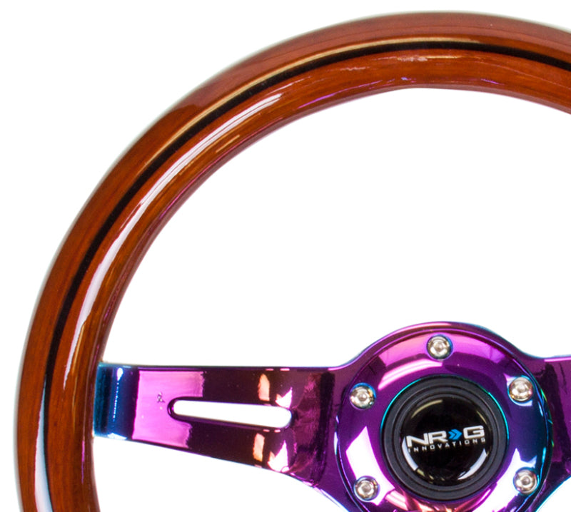 Load image into Gallery viewer, NRG Classic Wood Grain Steering Wheel (310mm) Dark Wood & Black Line Inlay w/Neochrome 3-Spoke Ctr.