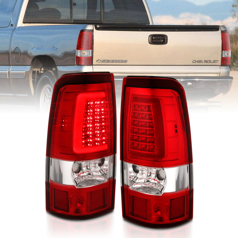 Load image into Gallery viewer, ANZO 1999-2002 Chevy Silverado 1500 LED Taillights Plank Style Chrome With Red/Clear Lens