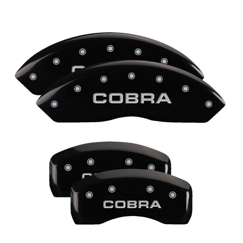 Load image into Gallery viewer, MGP 4 Caliper Covers Engraved Front & Rear Cobra Black finish silver ch