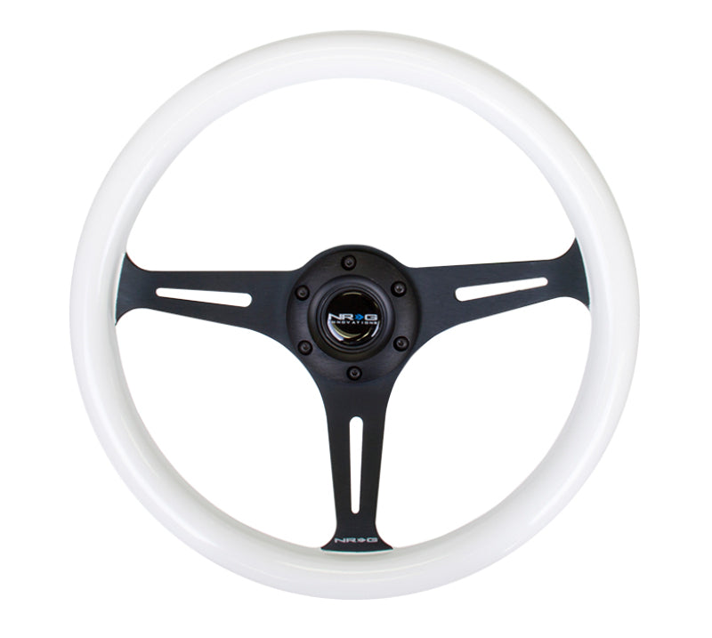 Load image into Gallery viewer, NRG Classic Wood Grain Steering Wheel (350mm) Glow-In-The-Dark Blue Grip w/Black 3-Spoke Center