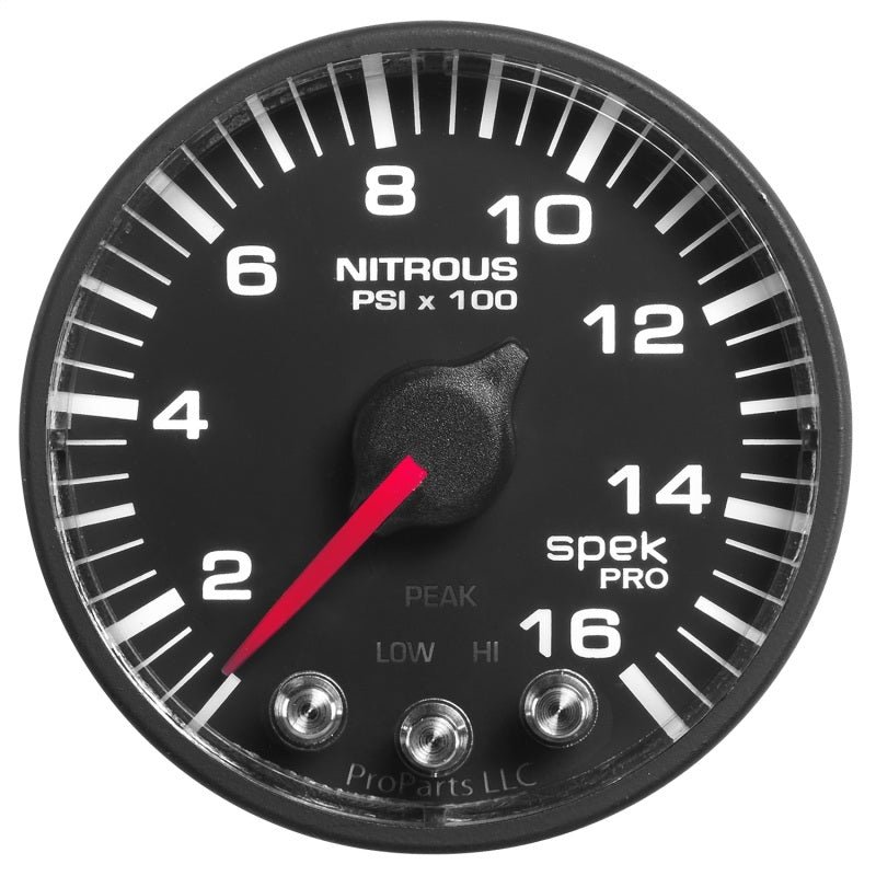 Load image into Gallery viewer, Autometer Spek-Pro Gauge Nitrous Press 2 1/16in 1600psi Stepper Motor W/Peak & Warn Blk/Blk