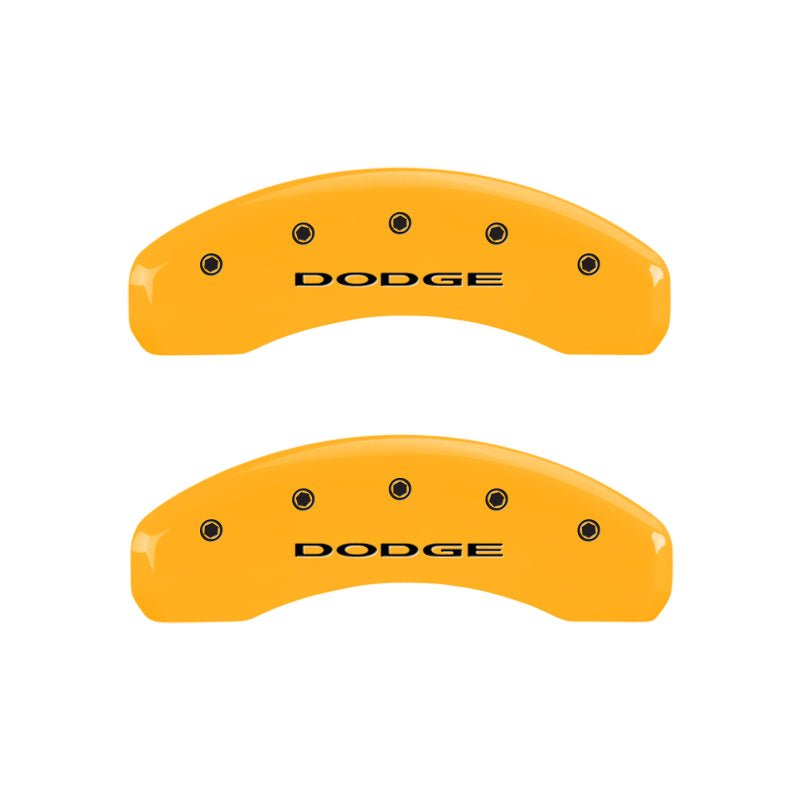 Load image into Gallery viewer, MGP 4 Caliper Covers Engraved Front & Rear Dodge Yellow Finish Black Char 2008 Dodge Durango