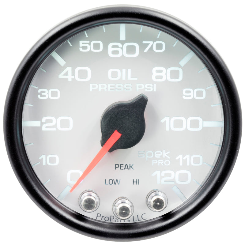 Load image into Gallery viewer, Autometer Spek-Pro Gauge Oil Press 2 1/16in 120psi Stepper Motor W/Peak & Warn Wht/Blk
