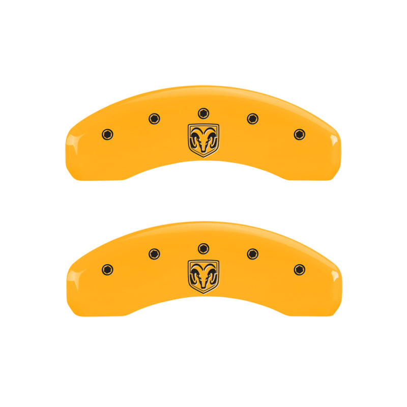 Load image into Gallery viewer, MGP 4 Caliper Covers Engraved Front RAM Engraved Rear RAMHEAD Yellow finish black ch