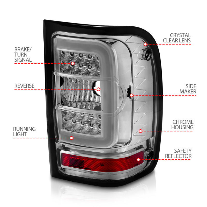 Load image into Gallery viewer, ANZO 2001-2011 Ford Ranger LED Tail Lights w/ Light Bar Chrome Housing Clear Lens