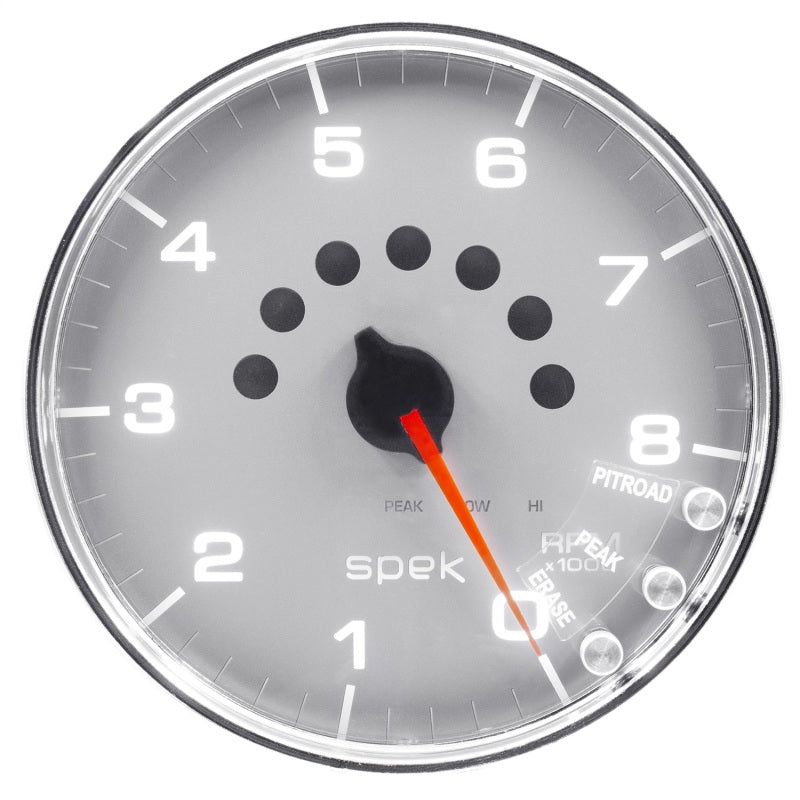Load image into Gallery viewer, Autometer Spek-Pro Gauge Tachometer 5in 8K Rpm W/Shift Light & Peak Mem Silver/Chrome