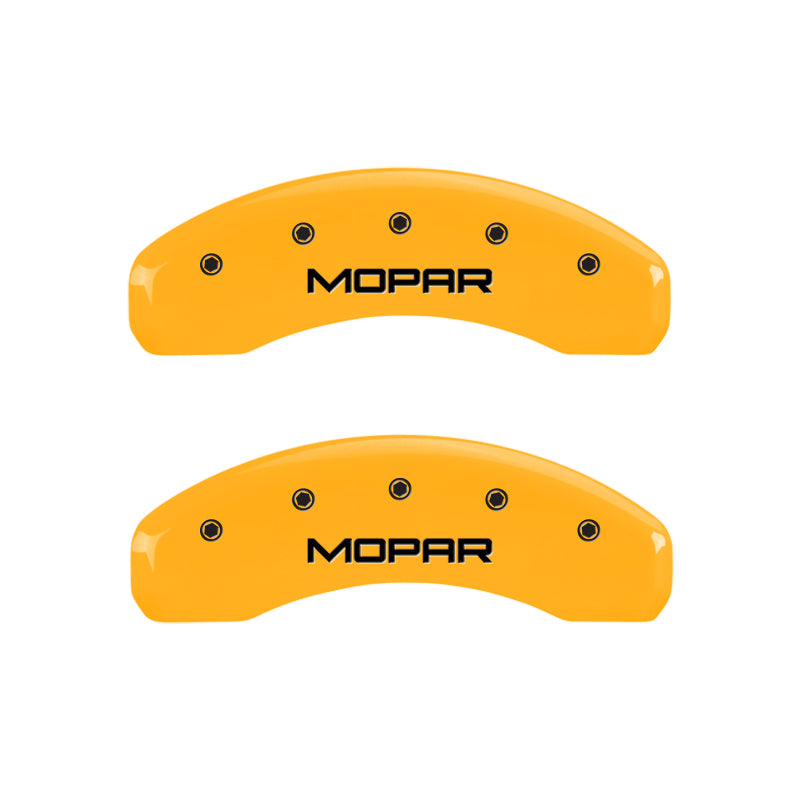 Load image into Gallery viewer, MGP 4 Caliper Covers Engraved Front & Rear Mopar Yellow Finish Black Char 2007 Dodge Durango
