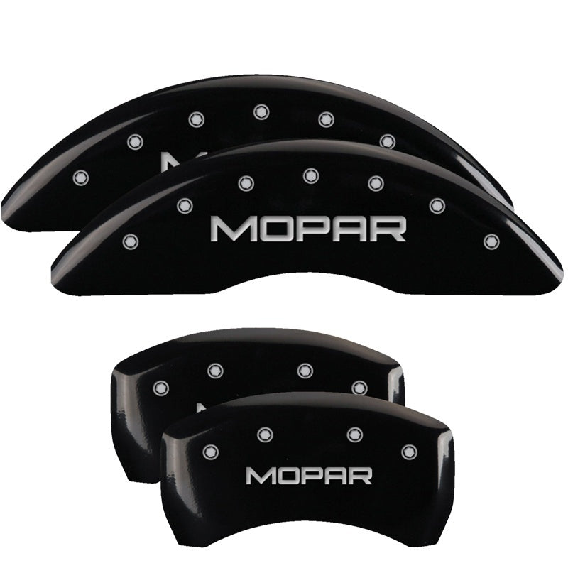 Load image into Gallery viewer, MGP 4 Caliper Covers Engraved Front & Rear SRT8 Black finish silver ch