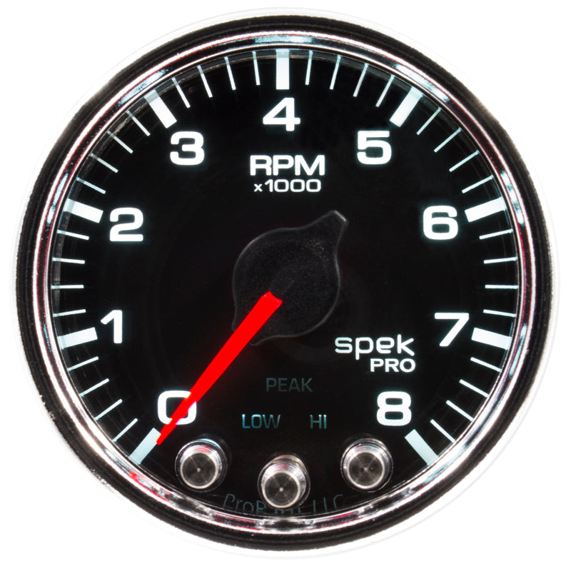 Load image into Gallery viewer, Autometer Spek-Pro Gauge Tach 2 1/16in 8K Rpm W/ Shift Light & Peak Mem Blk/Chrm