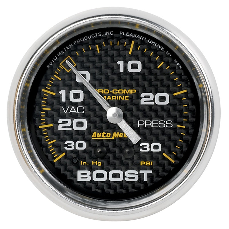 Load image into Gallery viewer, Autometer Marine Carbon Fiber Gauge 2-5/8in Mechanical Vacuum/Boost Gauge 30INHG-30PSI