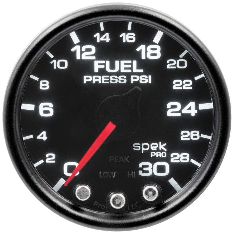 Load image into Gallery viewer, Autometer Spek-Pro Gauge Fuel Press 2 1/16in 30psi Stepper Motor W/Peak & Warn Blk/Smoke/Blk