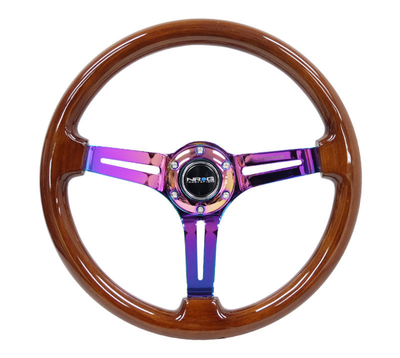Load image into Gallery viewer, NRG Reinforced Steering Wheel (350mm / 3in. Deep) Brown Wood w/Blk Matte Spoke/Neochrome Center Mark