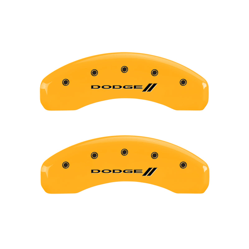 Load image into Gallery viewer, MGP 4 Caliper Covers Engraved F & R w/ Stripes/Dodge Yellow Finish Black Char 2006 Dodge Durango