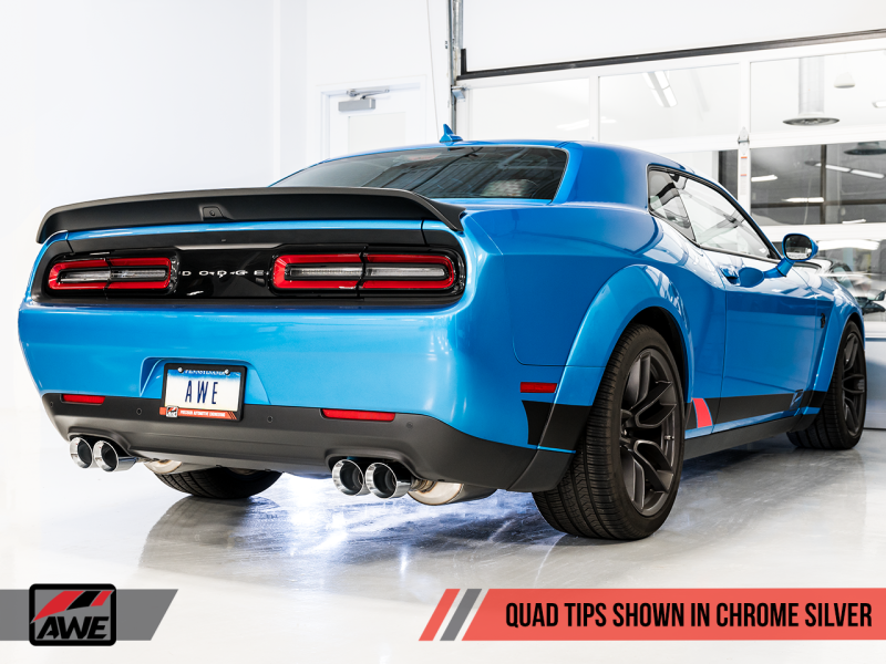 Load image into Gallery viewer, AWE Tuning 2015+ Dodge Challenger 6.4L/6.2L Non-Resonated Touring Edition Exhaust - Quad Silver Tips