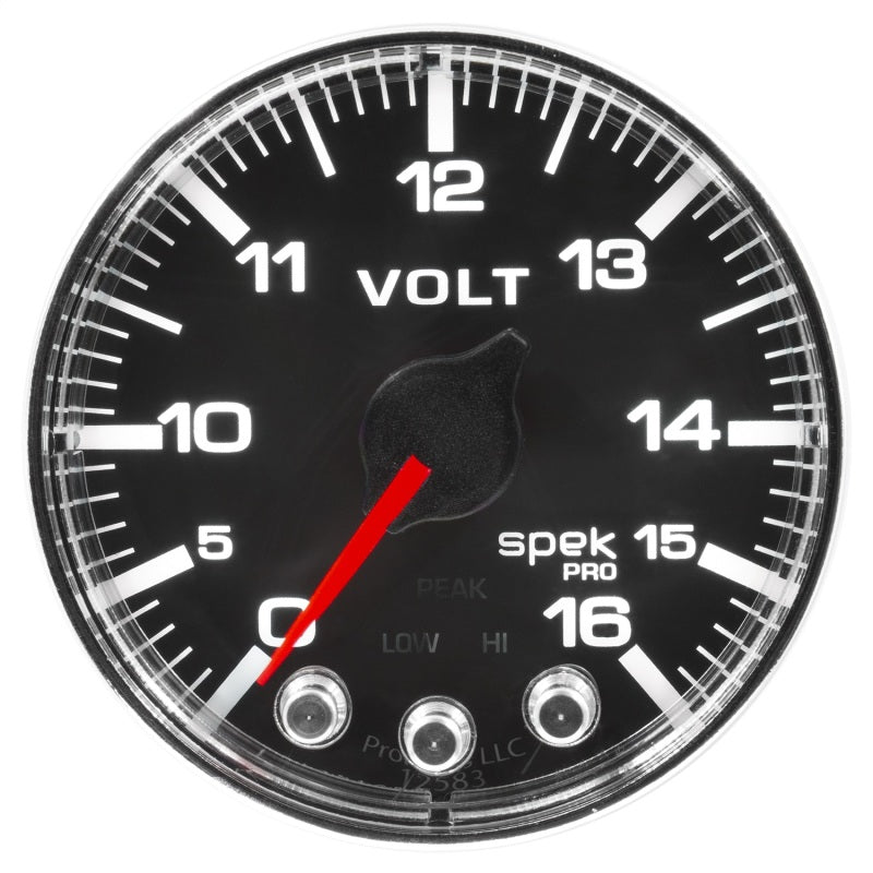 Load image into Gallery viewer, Autometer Spek-Pro Gauge Voltmeter 2 1/16in 16V Stepper Motor W/Peak & Warn Blk/Chrm