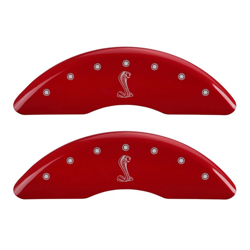 Load image into Gallery viewer, MGP 4 Caliper Covers Engraved Front & Rear Tiffany Snake Red finish silver ch