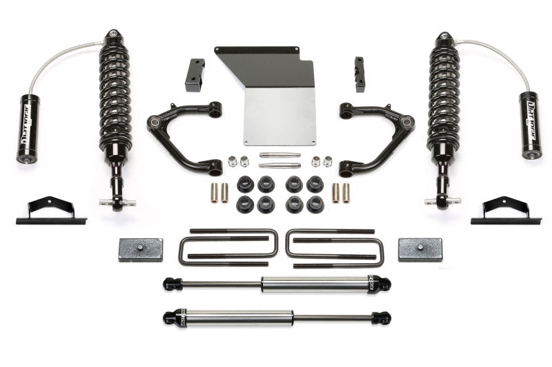 Load image into Gallery viewer, Fabtech 14-18 GM K1500 w/OE Alum. UCA 4in Uniball UCA System w/DL 2.5 Resi Coilover & Rear DL Shocks
