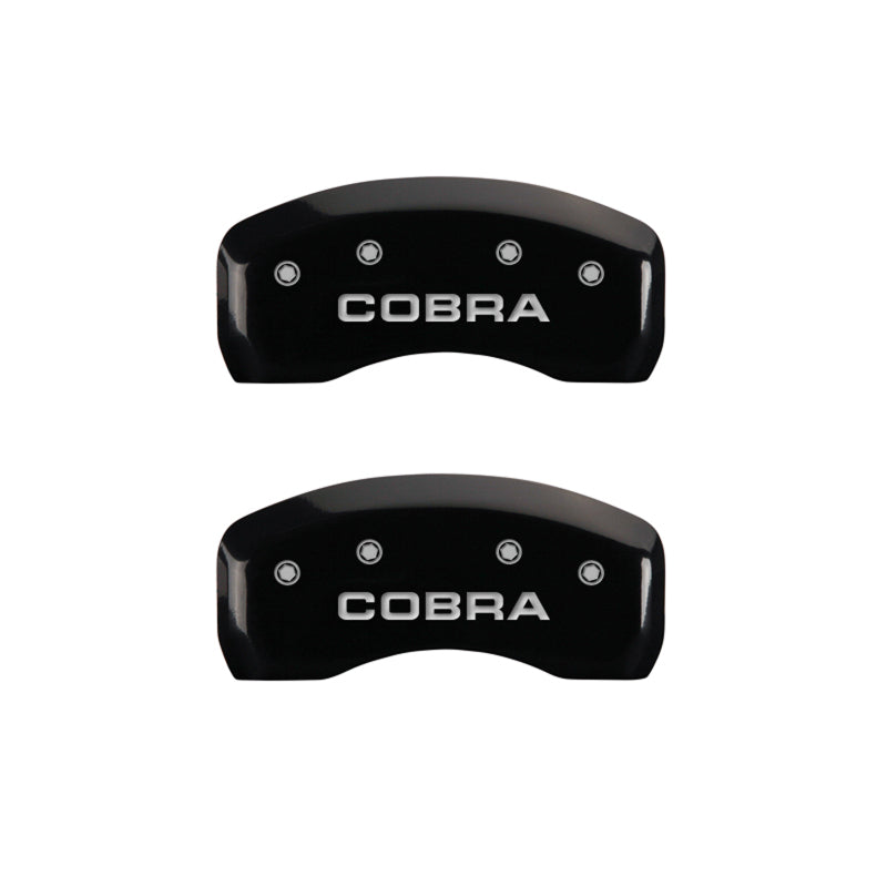 Load image into Gallery viewer, MGP 4 Caliper Covers Engraved Front & Rear Cobra Black finish silver ch