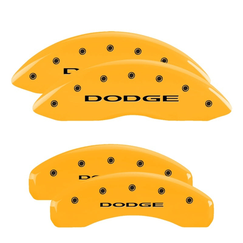 Load image into Gallery viewer, MGP 4 Caliper Covers Engraved Front & Rear Dodge Yellow Finish Black Char 2008 Dodge Durango