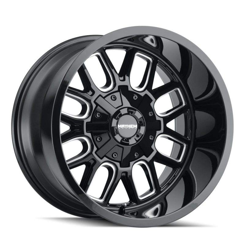 Load image into Gallery viewer, Mayhem 8107 Cogent 20x9 / 5x127 BP / 18mm Offset / 87.1mm Hub Black w/ Milled Spokes Wheel