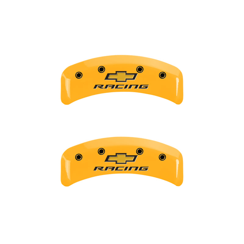 Load image into Gallery viewer, MGP 4 Caliper Covers Engraved F & R Chevy Racing Yellow Finish Black Char 1988 Chevrolet Corvette