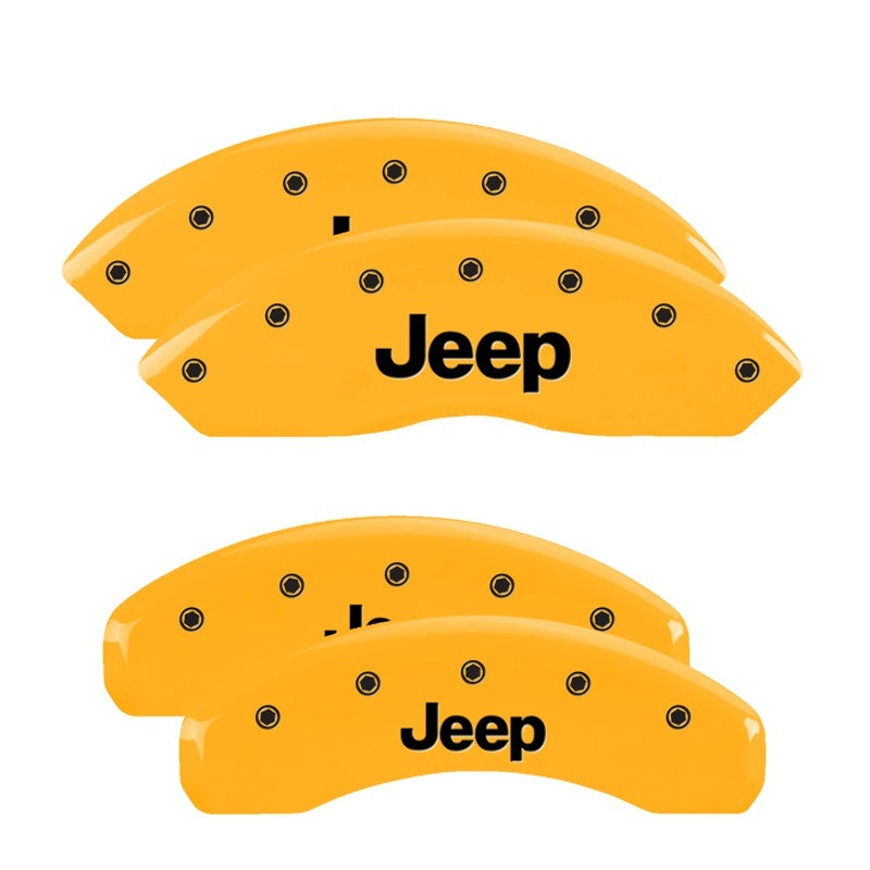 Load image into Gallery viewer, MGP 4 Caliper Covers Engraved Front & Rear JEEP Yellow finish black ch