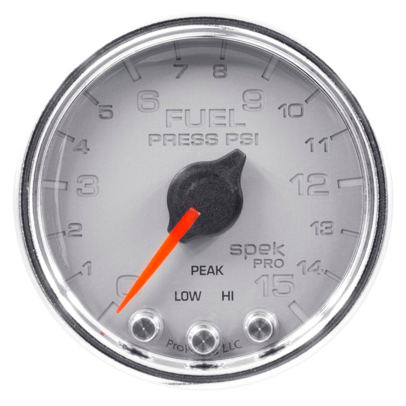 Load image into Gallery viewer, Autometer Spek-Pro Gauge Fuel Press 2 1/16in 15psi Stepper Motor W/Peak & Warn Slvr/Chrm