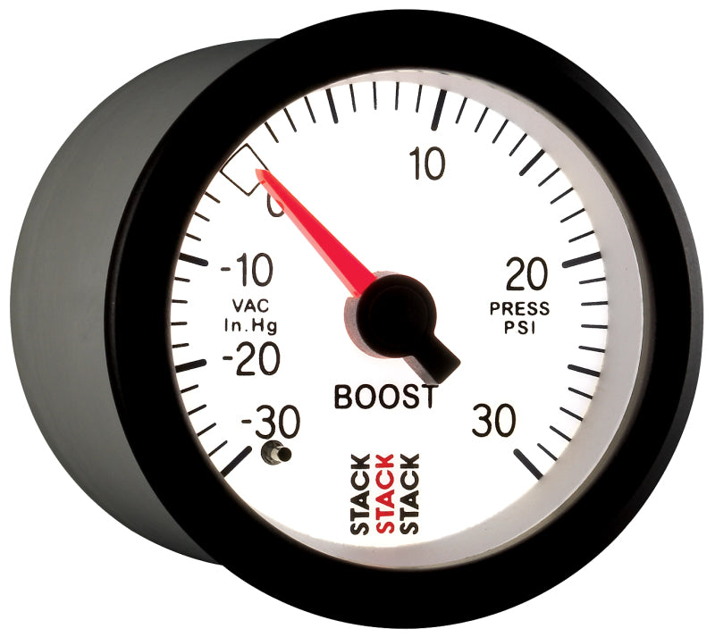 Load image into Gallery viewer, Autometer Stack 52mm -30INHG to +30 PSI (Incl T-Fitting) Mechanical Boost Pressure Gauge - White