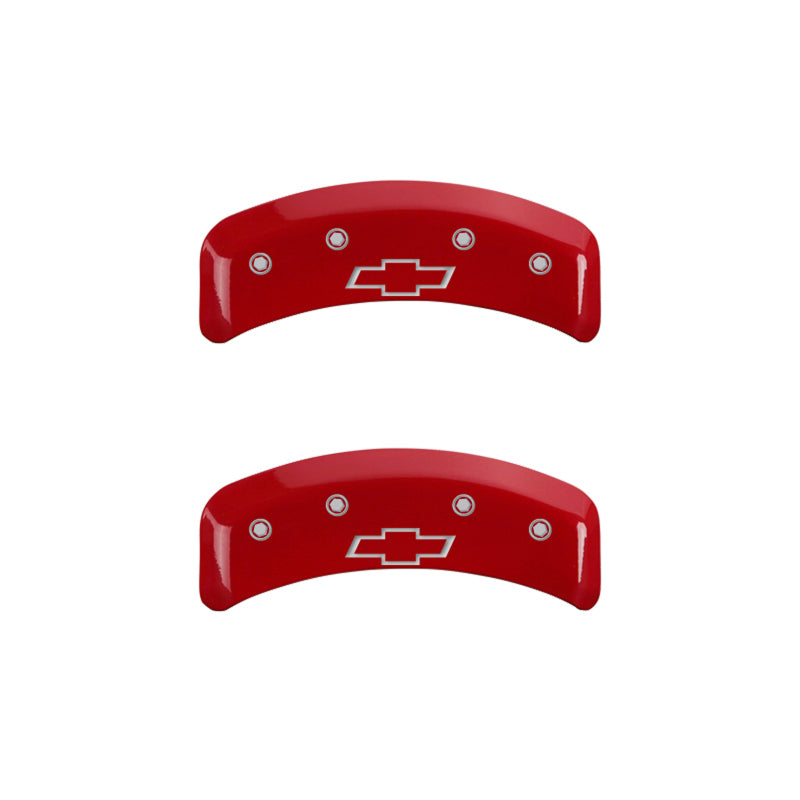 Load image into Gallery viewer, MGP 4 Caliper Covers Engraved Front & Rear Bowtie Red finish silver ch