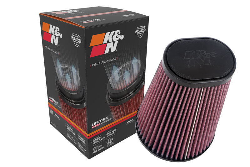 Load image into Gallery viewer, K&N Universal Round Clamp-On Air Filter 4-1/2in FLG, 5-7/8in B, 3-1/4in X 4-1/2in T, 8in H